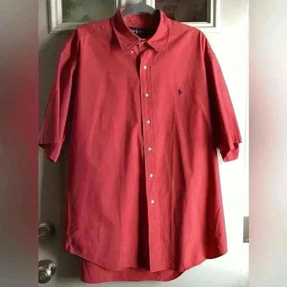 Ralph Lauren Shirt Men's Red Blake Button Down Short Sleeve 100% Cotton SIZE XL - Picture 2 of 7